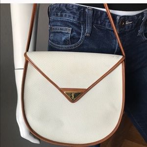 Vintage crossbody YSL purse white tan